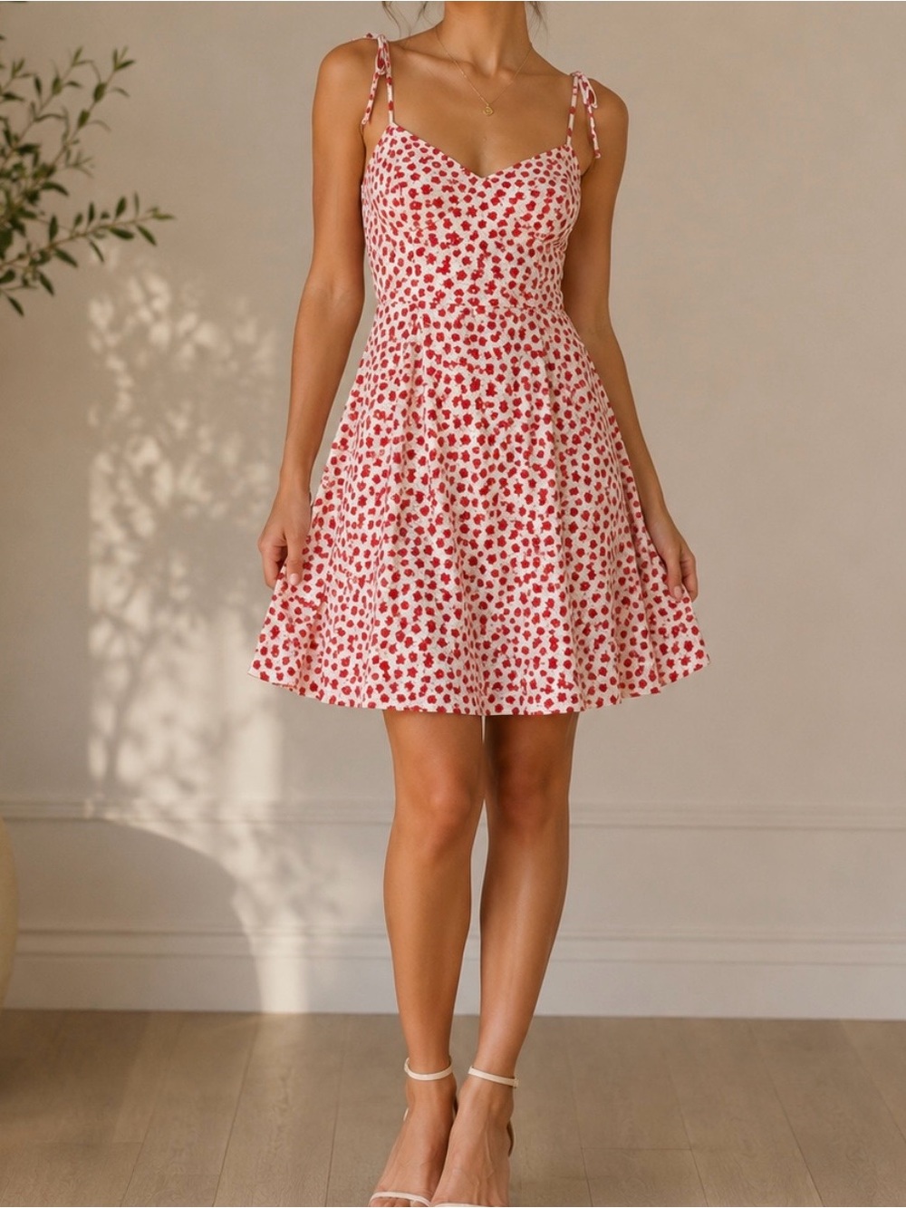 Blue Life Red Floral Tie-Shoulder A-Line Mini Dress